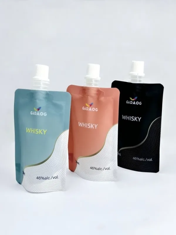 Bolsa con boquilla reutilizable y a prueba de fugas para whisky de 50 ml impresa 
